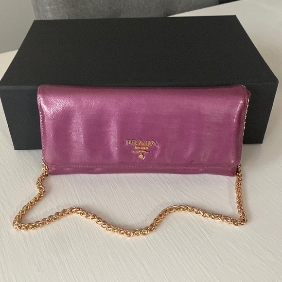 PRADA Purple Saffiano Leather Double Snap Wallet with Gift Box Wallet on Chain - Picture 1 of 17